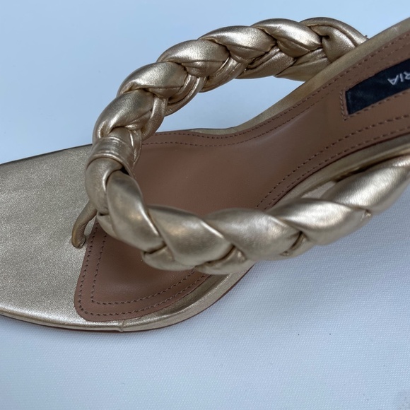 BCBG MAX AZRIA Bella Braided Gold Leather Sandals - Picture 7 of 8